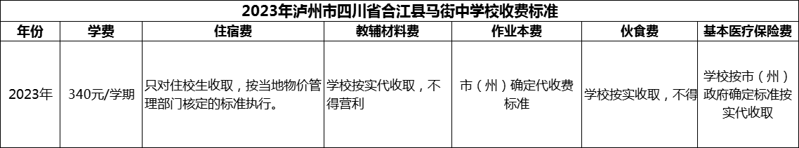 2024年瀘州市四川省合江縣馬街中學(xué)校學(xué)費(fèi)多少錢？