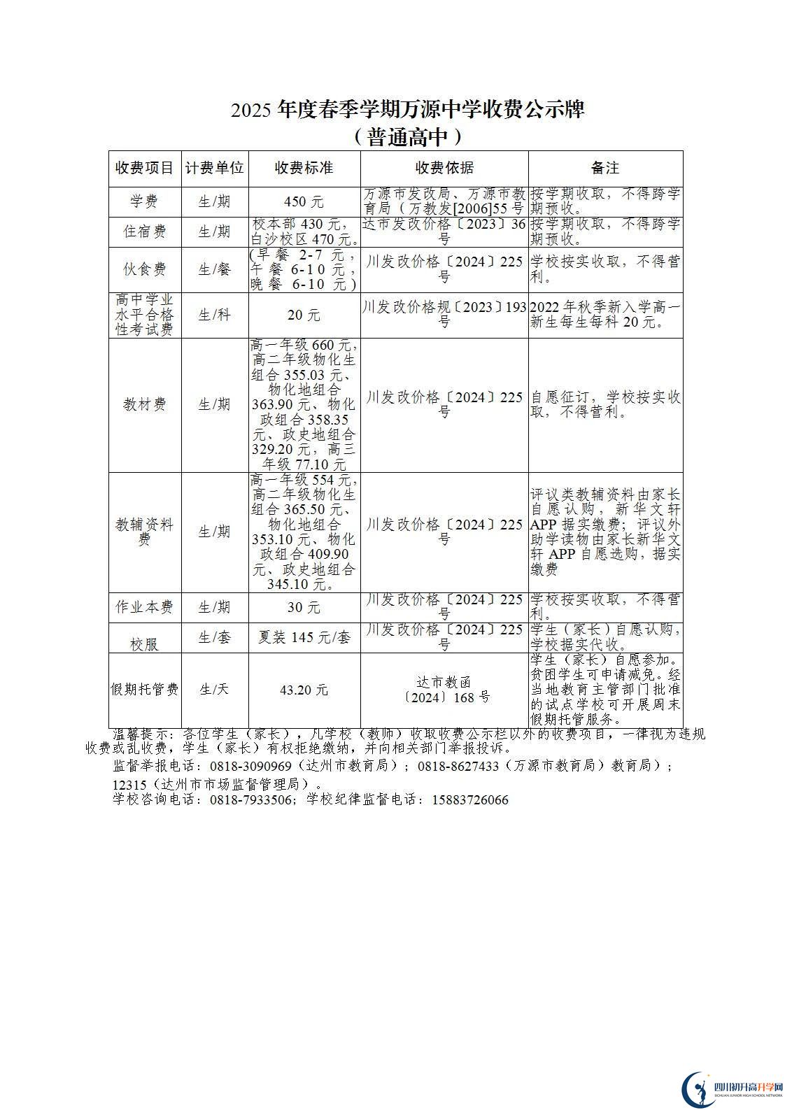 2026年達州市萬源中學(xué)學(xué)費多少錢？